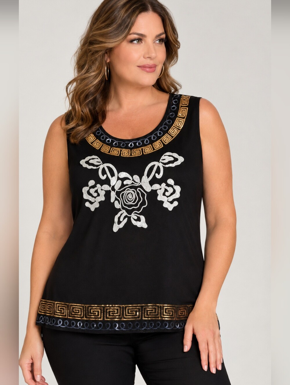 LACE Canada Black Sequin Embellished Sleeveless Top XL